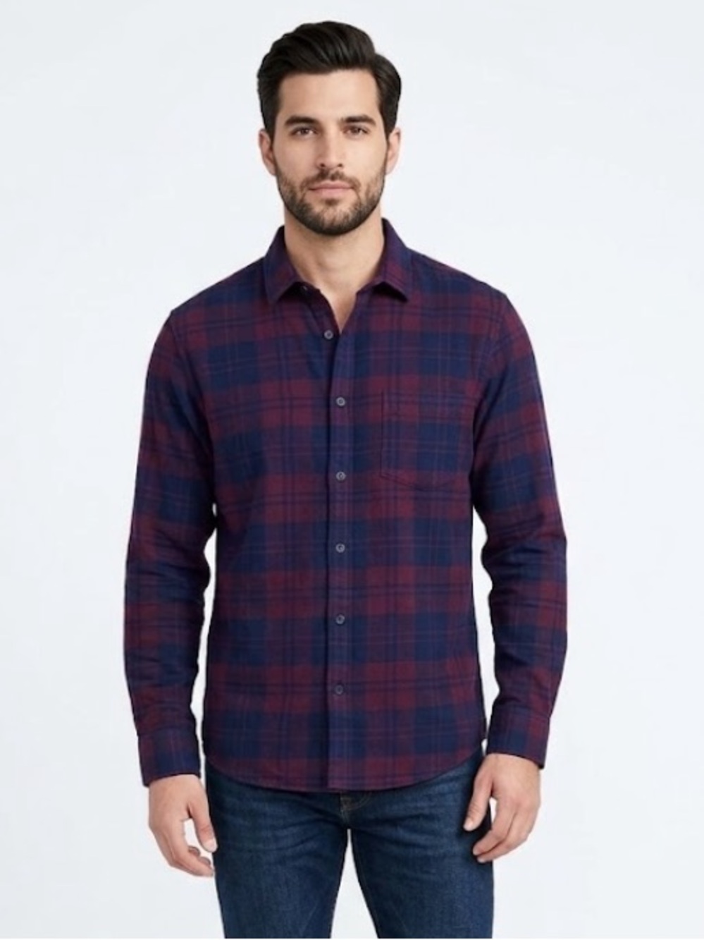UNTUCKit Men's Navy and Burgundy Plaid Button-Down Shirt Large New
